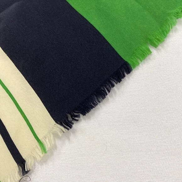 Auth CHANEL - Green Cream Navy Silk Scarf - Picture 10 of 14